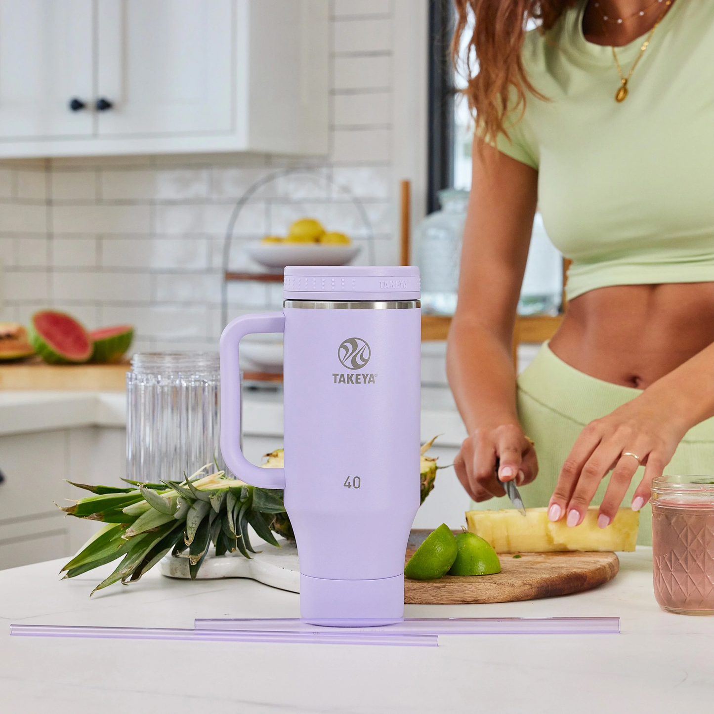 BOTELLA TAKEYA TUMBLER 1,18L STRAW CON MANGO